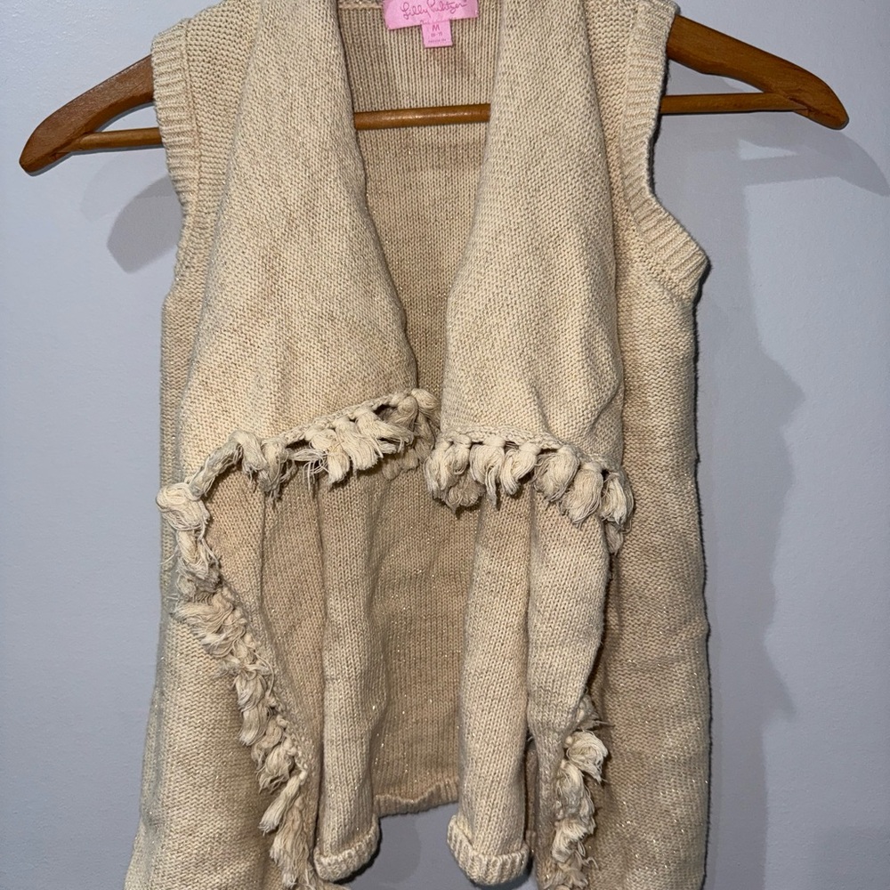 Lilly Pulitzer Little Girls Beige Metallic Mini Abbott Sweater Vest EUC M 6-7 L